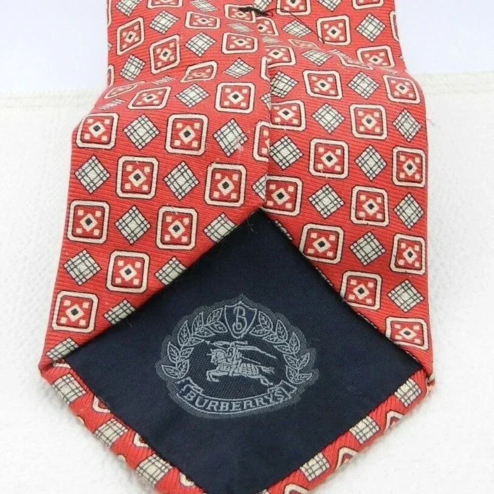 Burberrys of London Red Yellow Square Pattern Tie - Picture 3 of 4